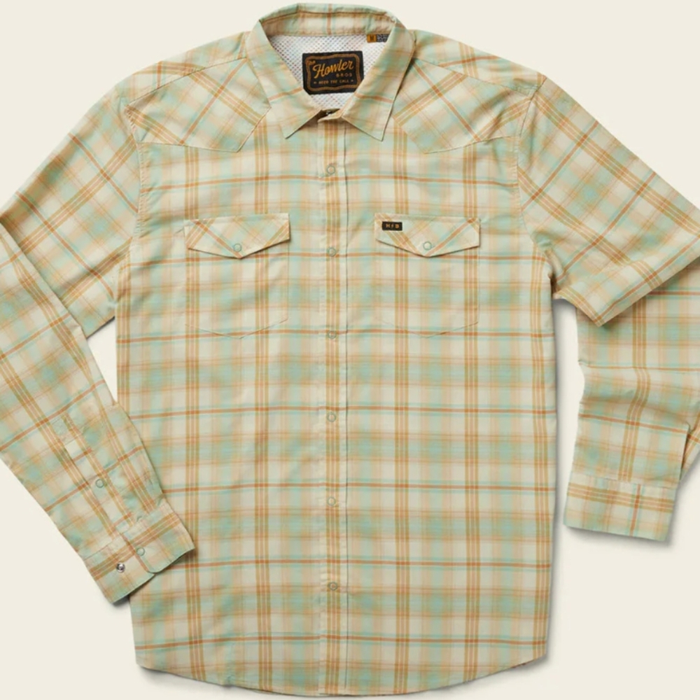 Howler Brothers H Bar B Tech Shirt - Leon Plaid: Brown Rice